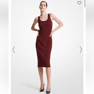 Michael Kors Collection 10 Virgin Wool Crepe Scoop-Neck Sheath Dress Burgundy‎